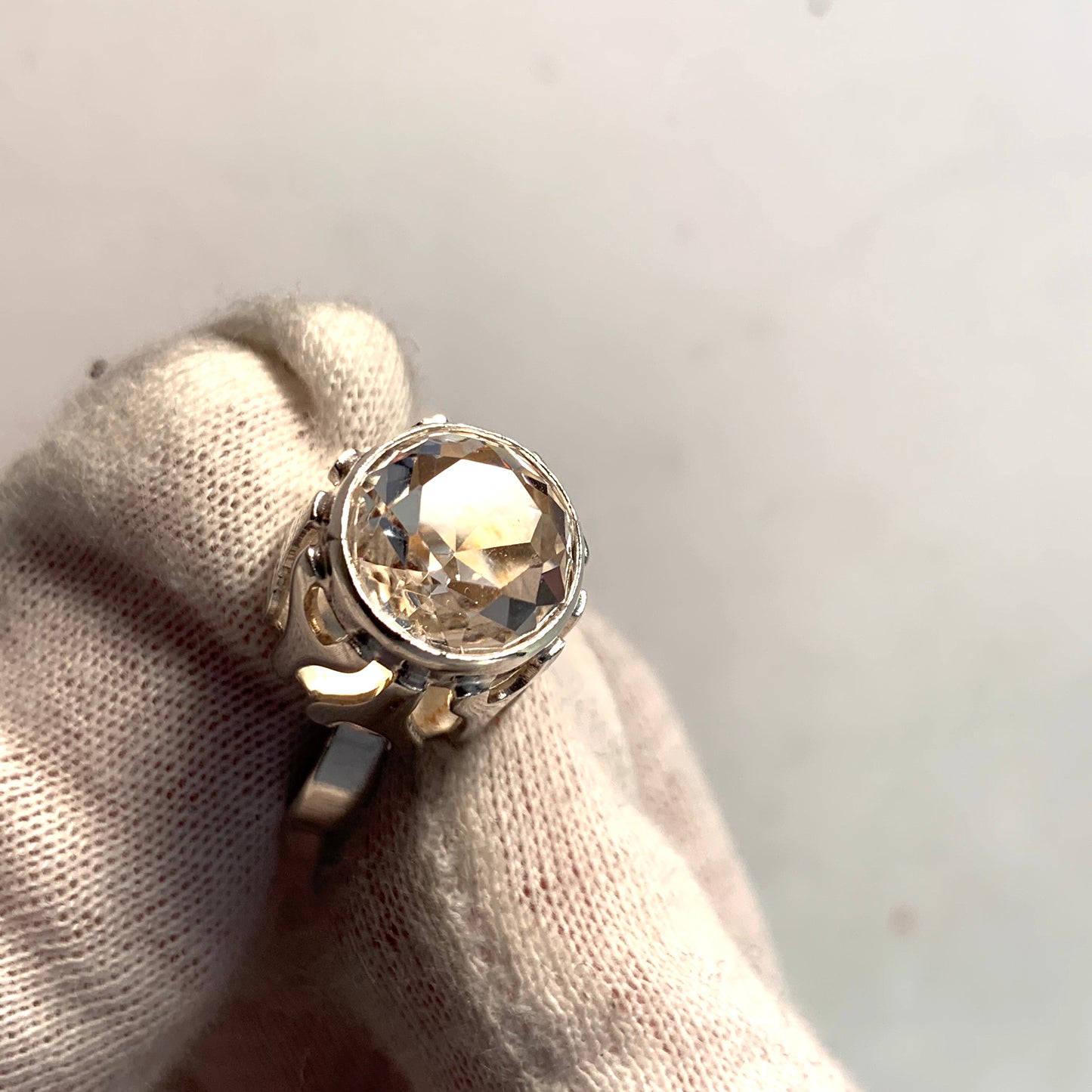 Germany 1960s Modernist 835 Silver Rock Crystal Ring.