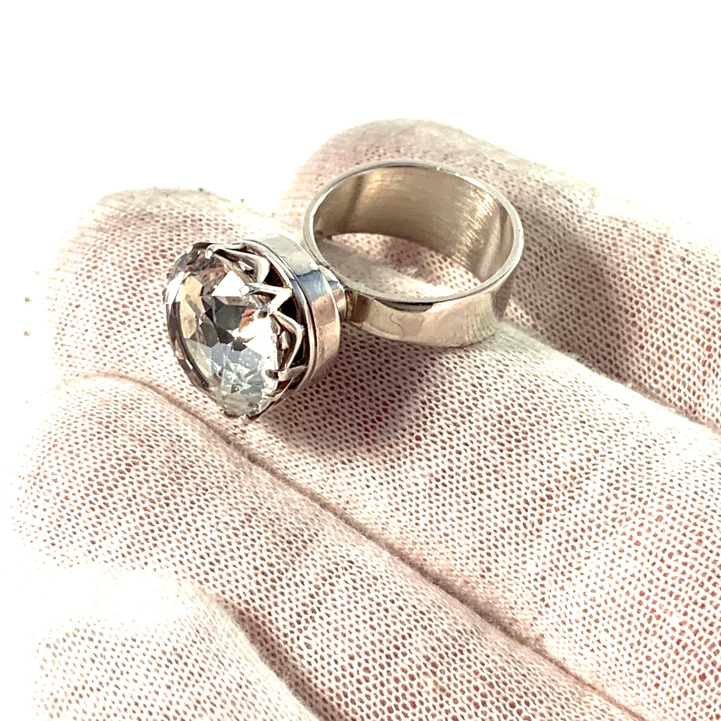 Kaplan, Sweden 1966. Modernist Sterling Silver Rock Crystal Ring.