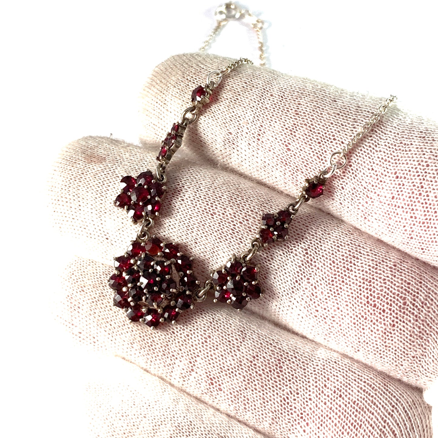 Vintage Mid Century 835 Silver Bohemian Garnet Necklace.