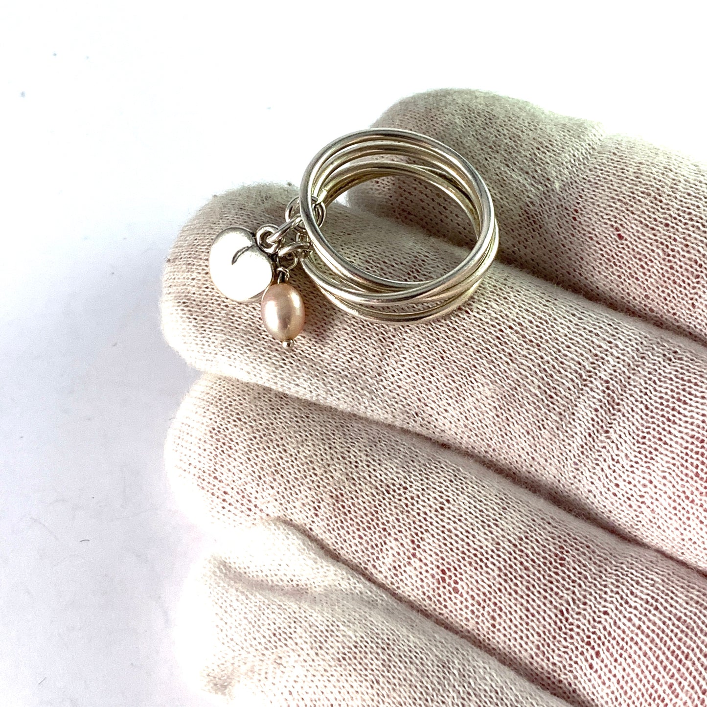 Kalevala Koru, Finland Vintage Sterling Silver Cultured Pearl Ring. Design: Twinflower