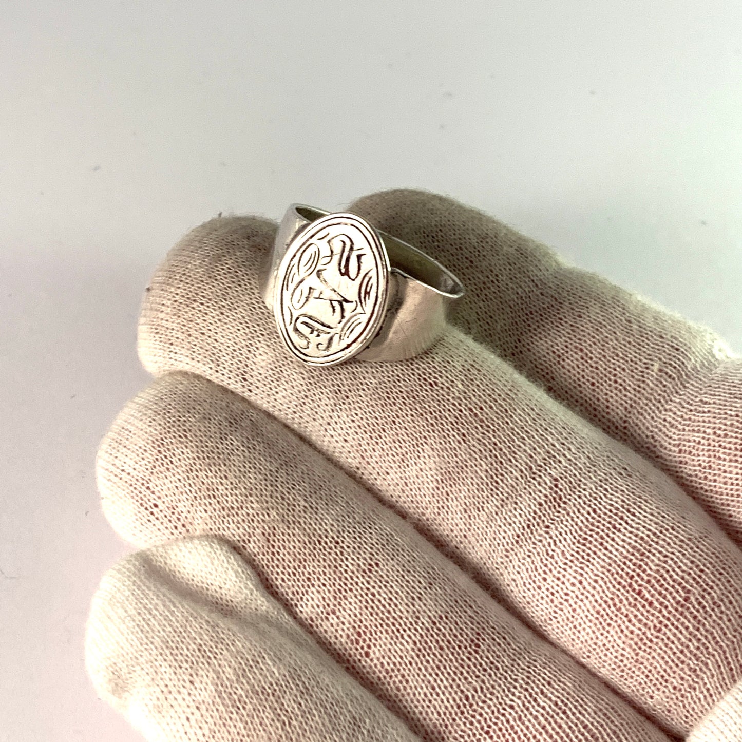Nils J Helldahl, Sweden 1847-66 Victorian Silver Signet Ring.