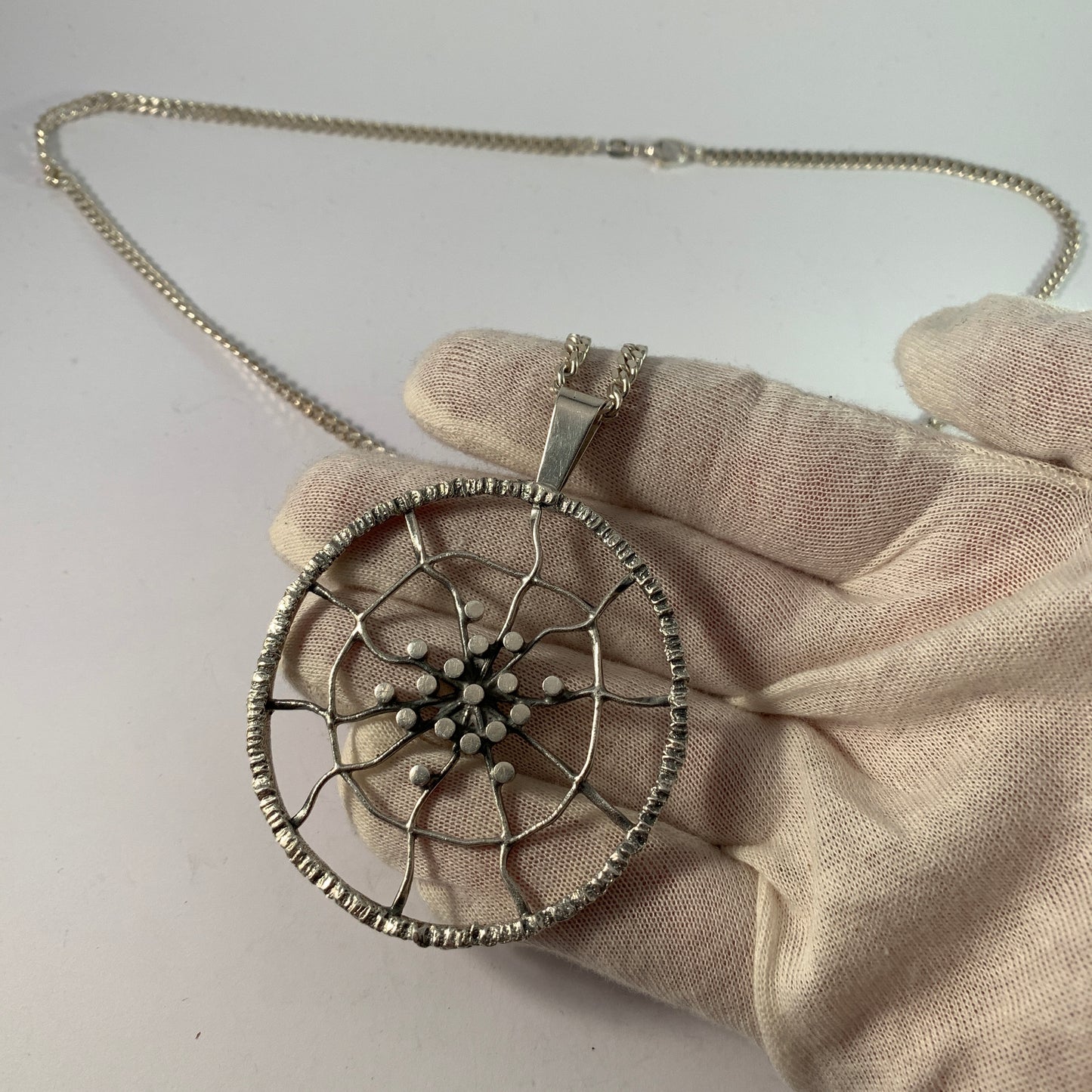 Ceson, Sweden 1971. Large Sterling Silver Modernist Pendant Necklace.