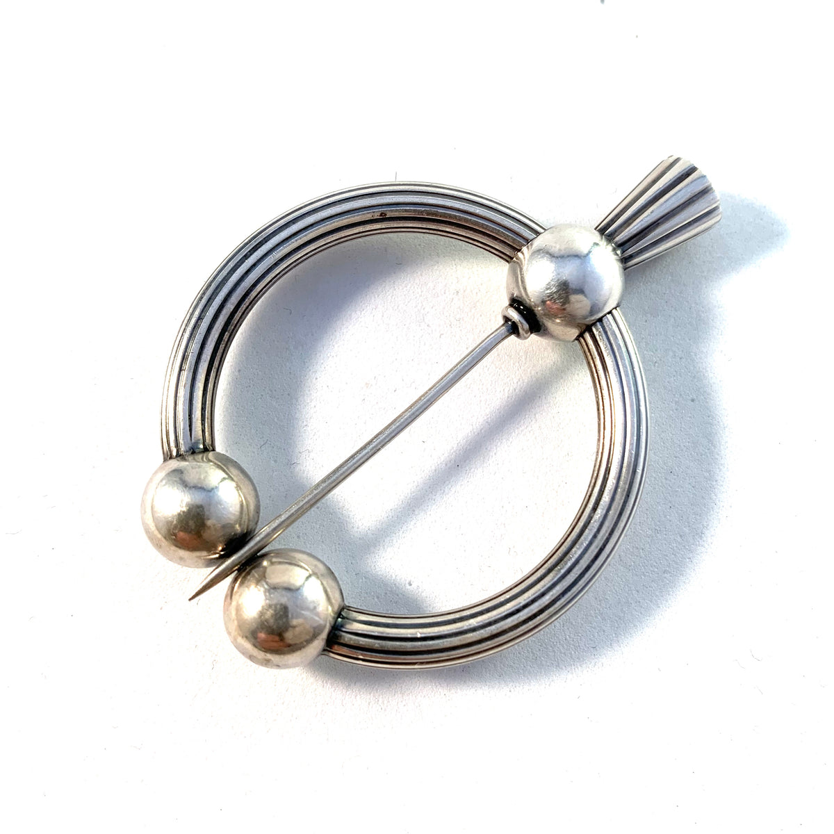Hans Hansen, Denmark c 1940s Sterling Silver Fibula Brooch.
