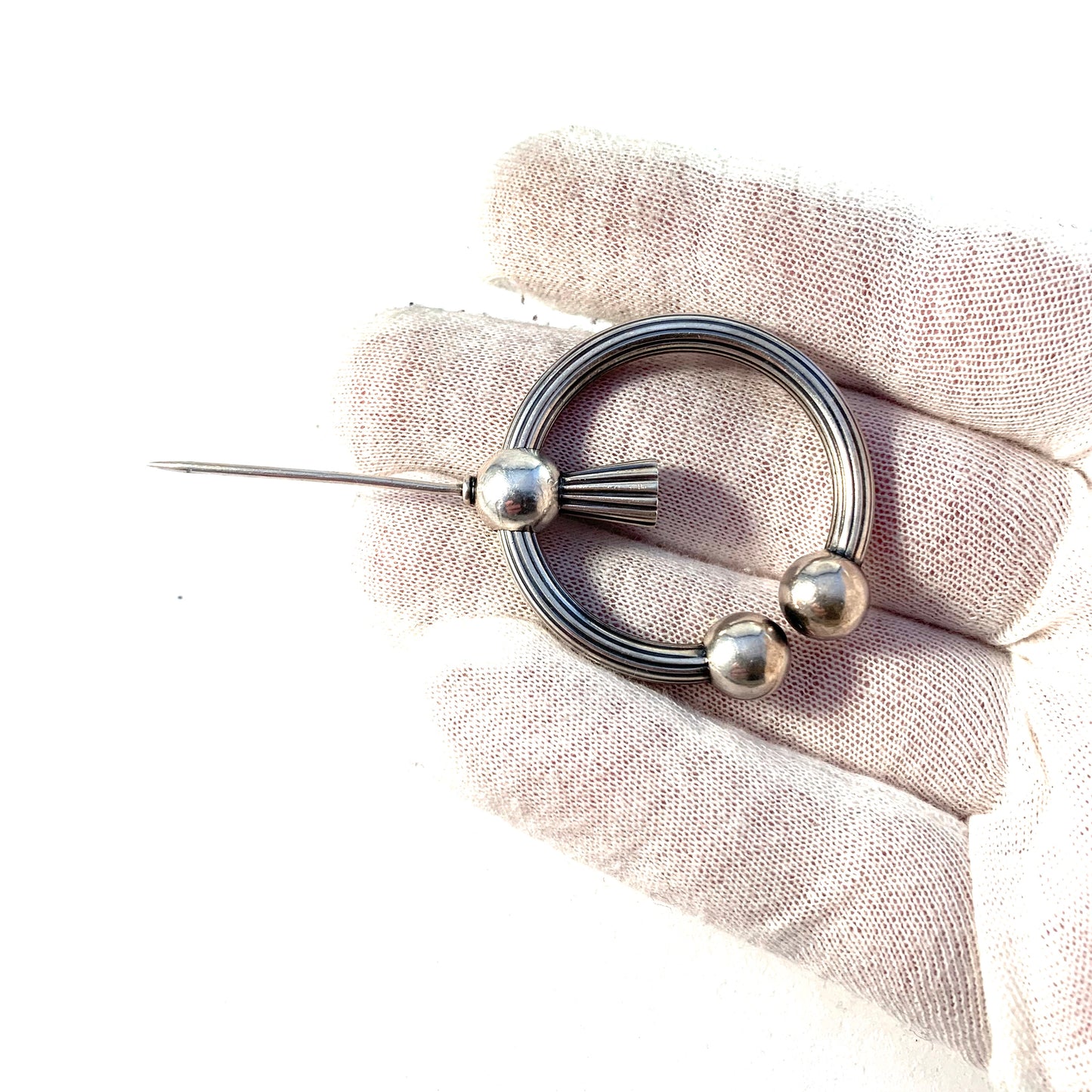 Hans Hansen, Denmark c 1940s Sterling Silver Fibula Brooch.
