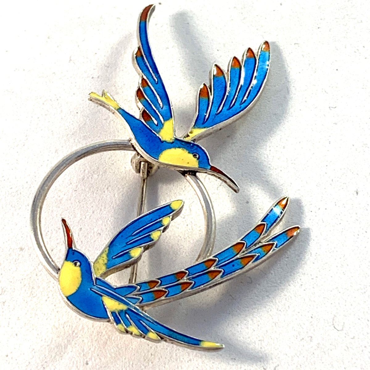 A. Dragsted, Copenhagen Vintage Sterling Silver Enamel Bird Brooch.