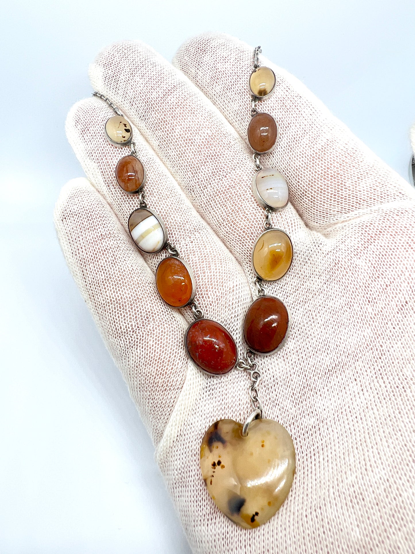 Sweden 1930-40s. Solid Silver Agate Heart Necklace.