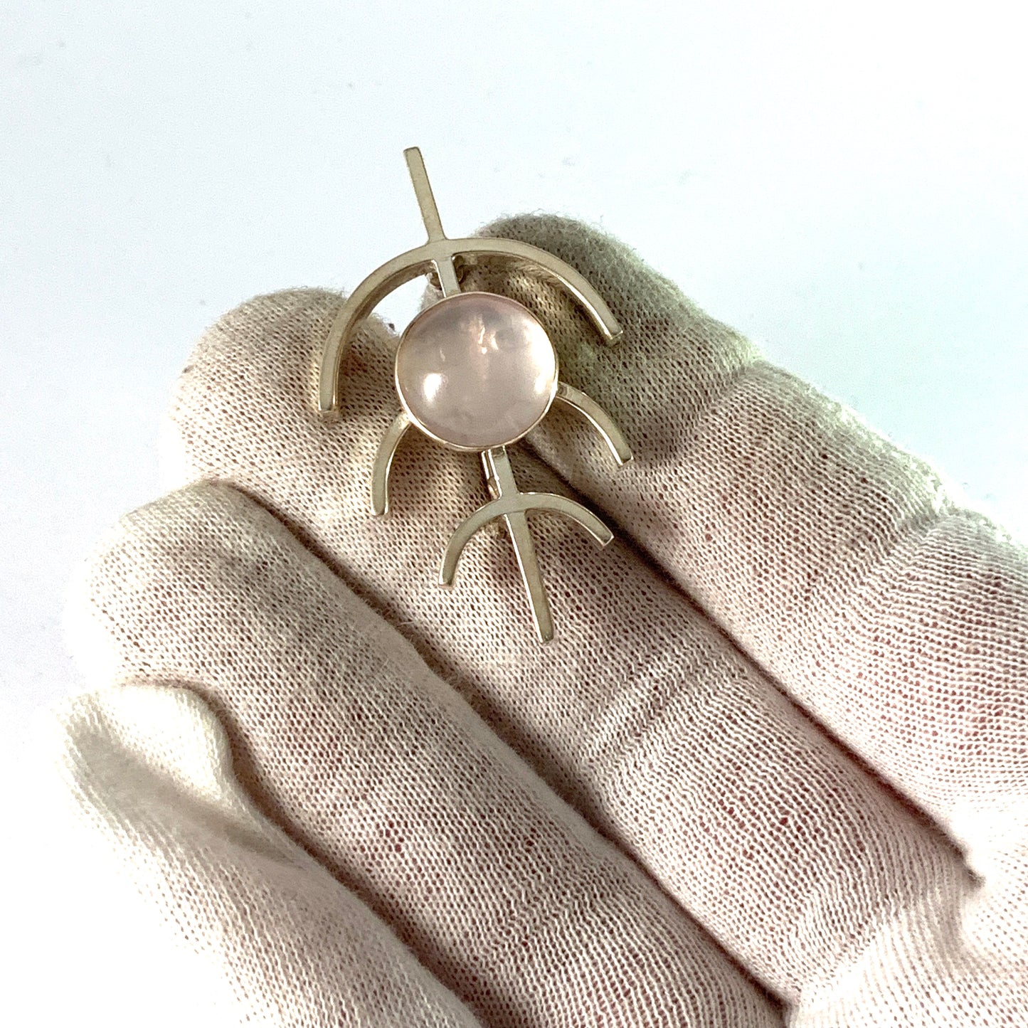 Victor Janson, Sweden 1966. Vintage Sterling Silver Rose Quartz Brooch.