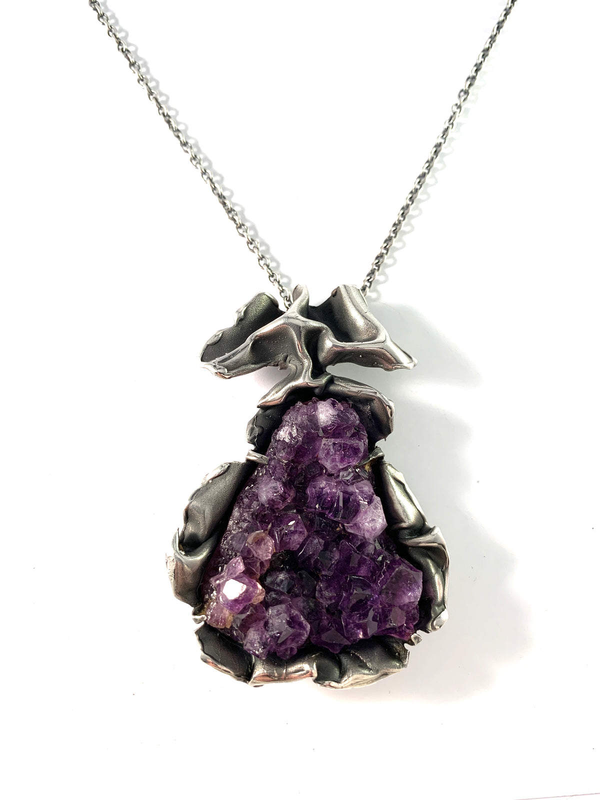 Reino Olavi Saastamoinen, Finland 1972. Massive Brutalist Sterling Silver Amethyst Pendant Necklace.