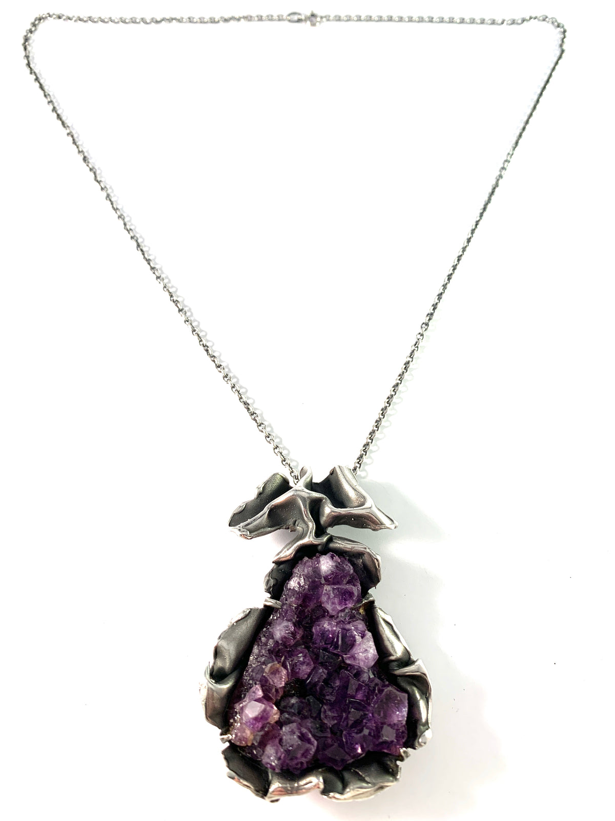 Reino Olavi Saastamoinen, Finland 1972. Massive Brutalist Sterling Silver Amethyst Pendant Necklace.