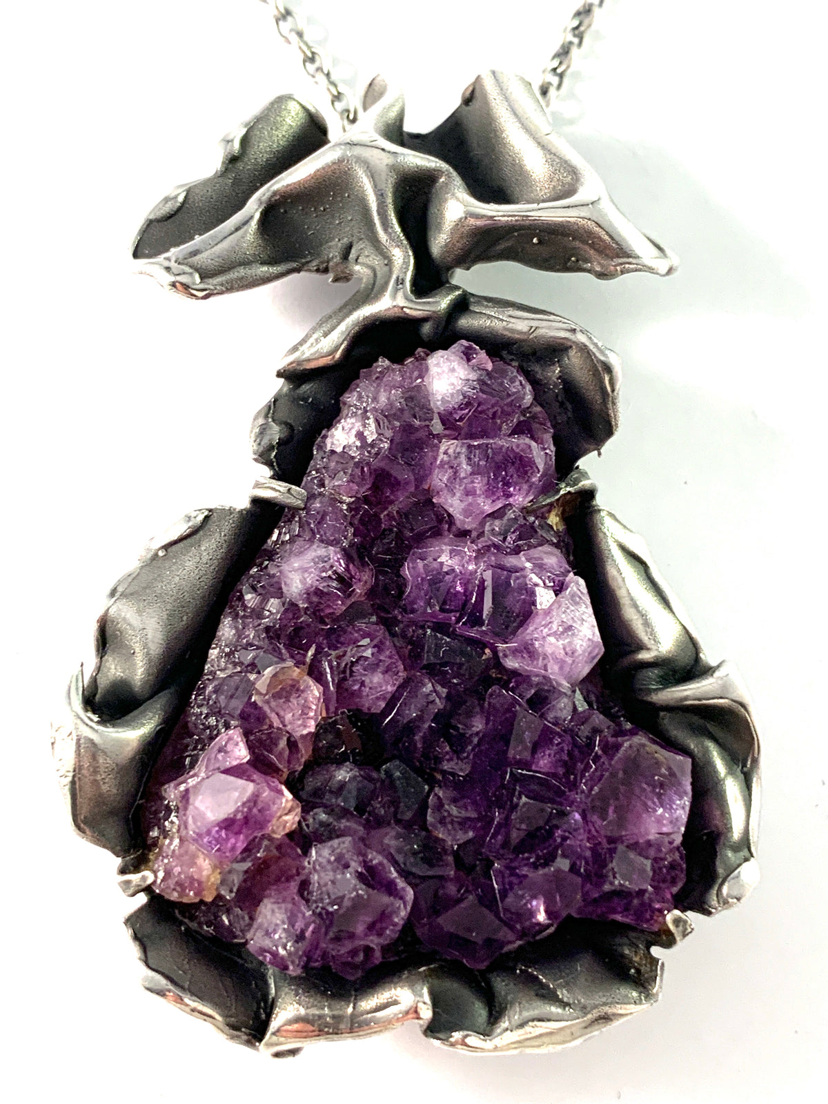 Reino Olavi Saastamoinen, Finland 1972. Massive Brutalist Sterling Silver Amethyst Pendant Necklace.