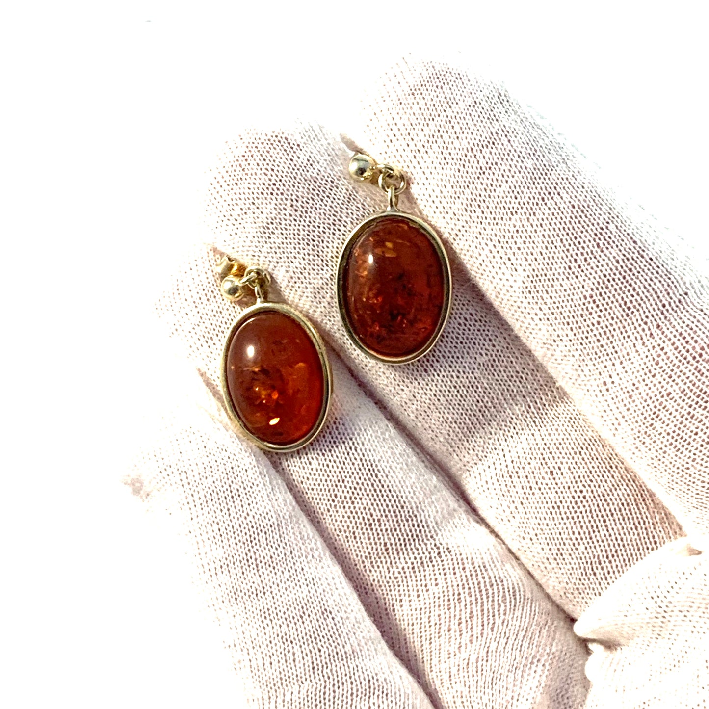 Einer Fehrn, Denmark 1960s 14k Gold Amber Earrings.