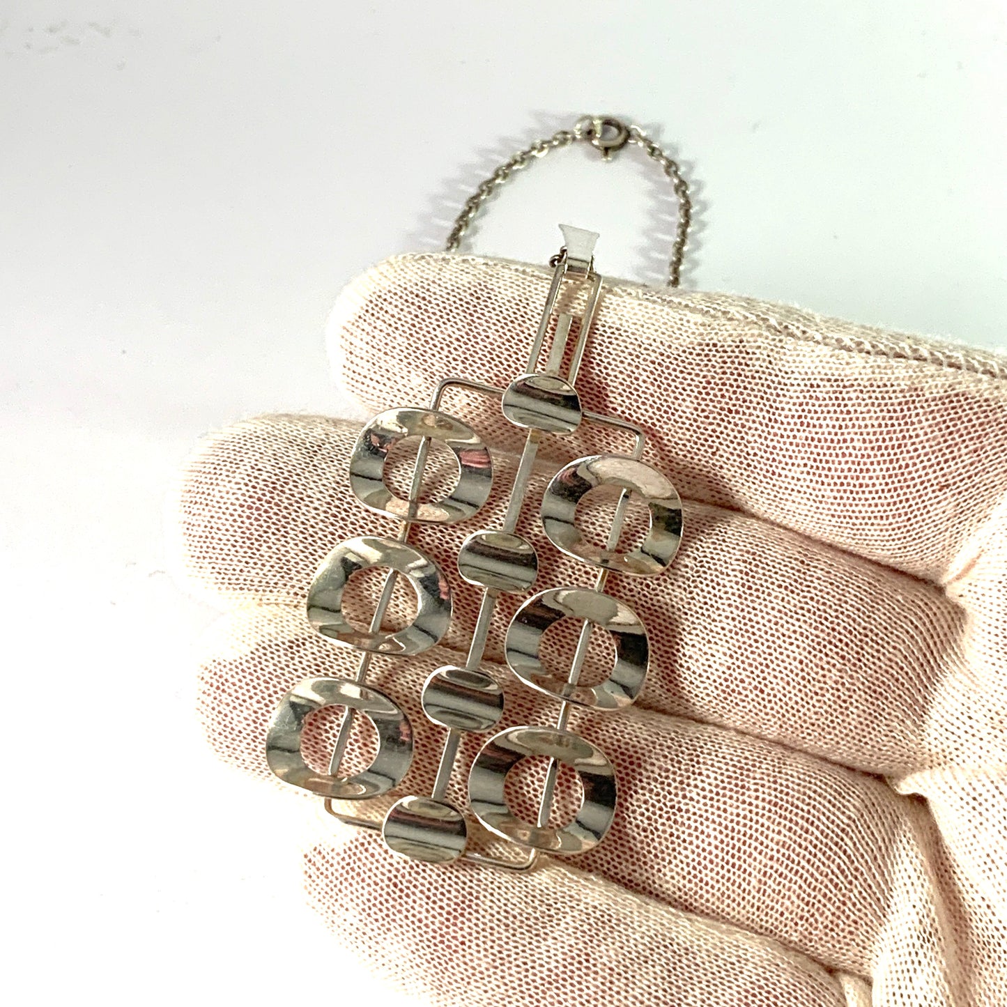 Maker IK, Denmark 1960s. Large Solid 830 Silver Modernist Pendant Necklace.