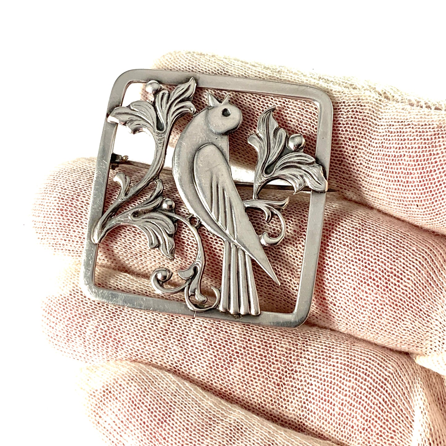 Maker FH or EH, Denmark 1940s Solid 830 Silver Bird Brooch.