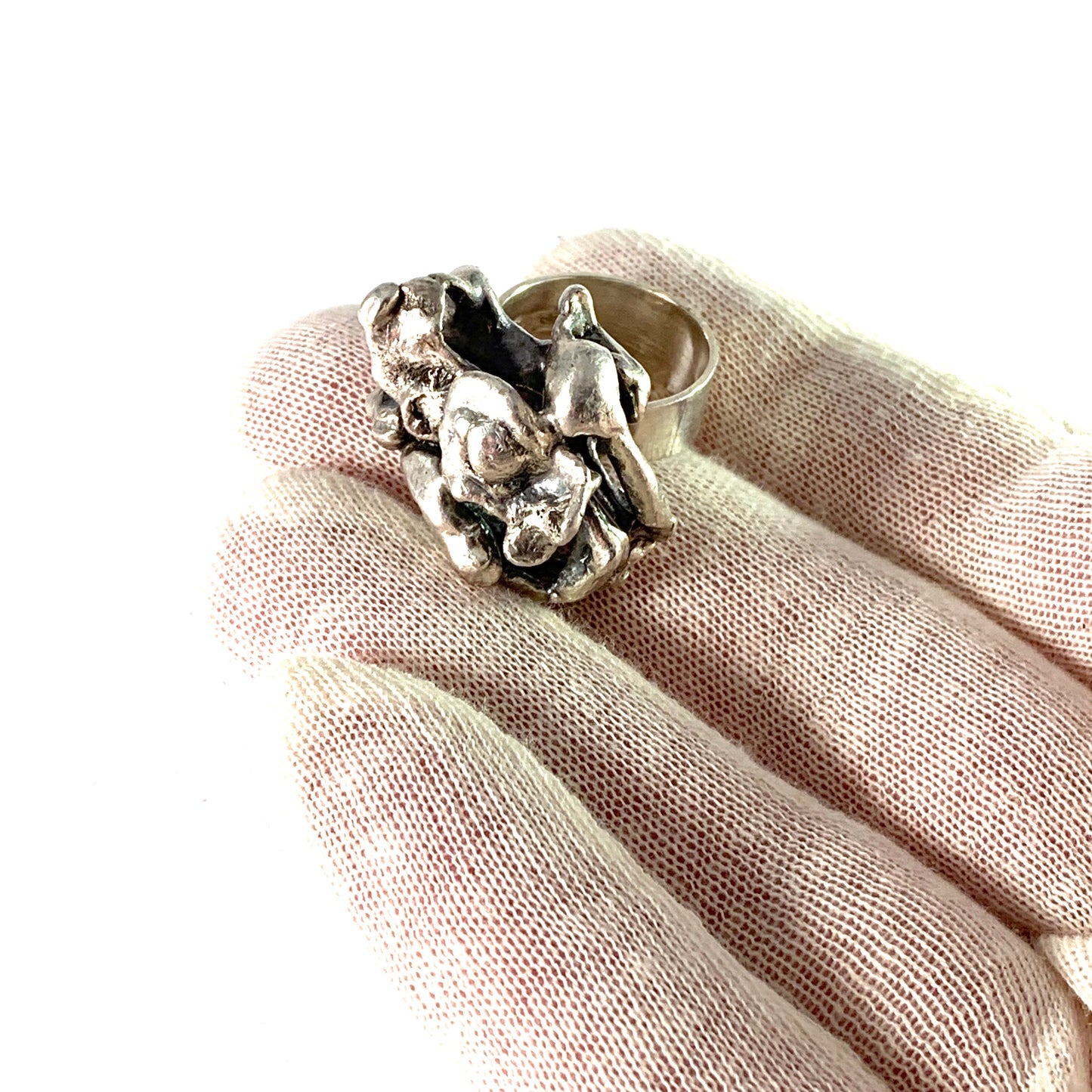 Svedbom, Sweden year 1968 Modernist Brutalist Sterling Silver Ring.