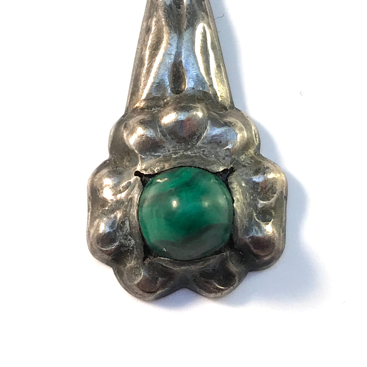 Evald Nielsen for SL Jacobsen & Co, Denmark 1910s Arts and Crafts 830 Silver Malachite Brooch