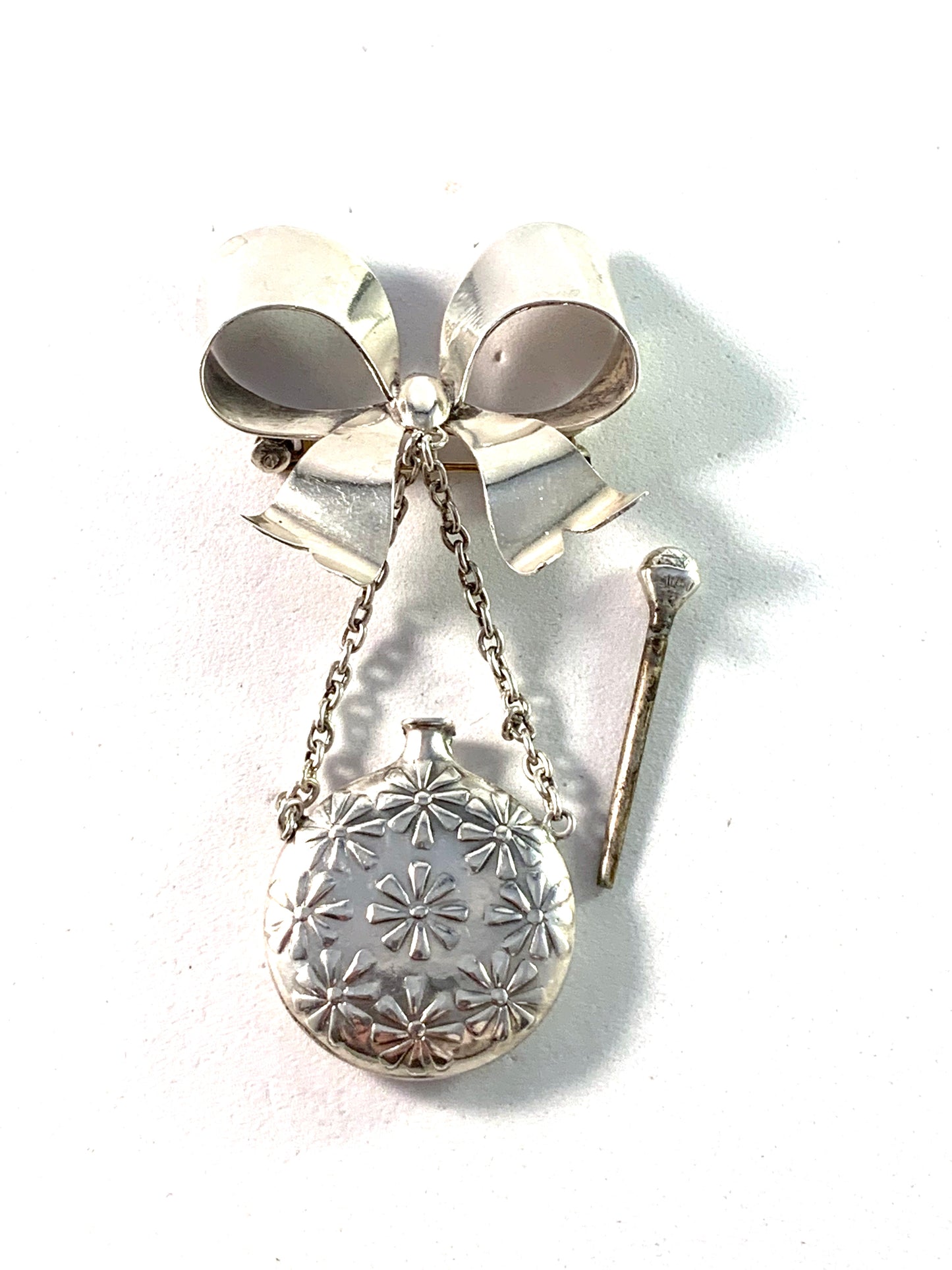 Stockholm 1940s Sterling Large Perfume Bottle Brooch