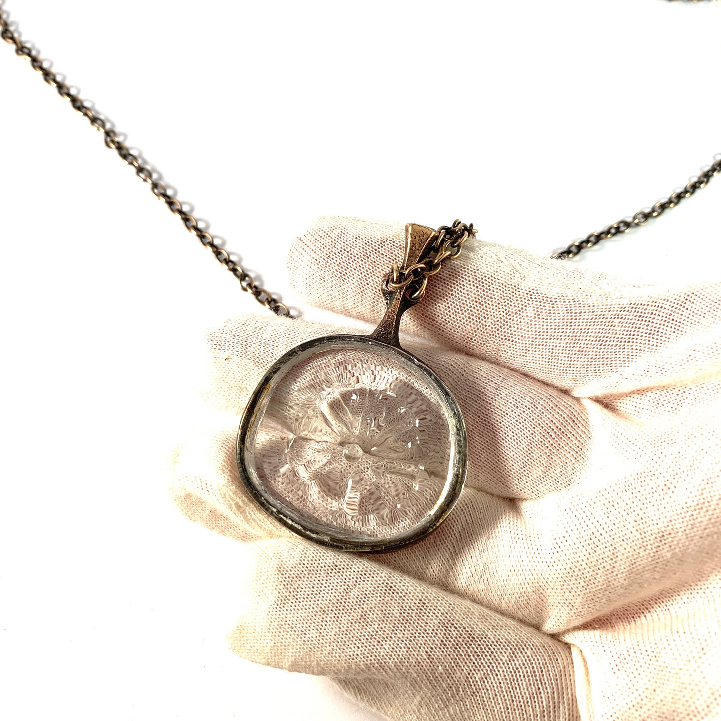 Robbert, Sweden 1970s. Bronze Glass Pendant Necklace. Signed.