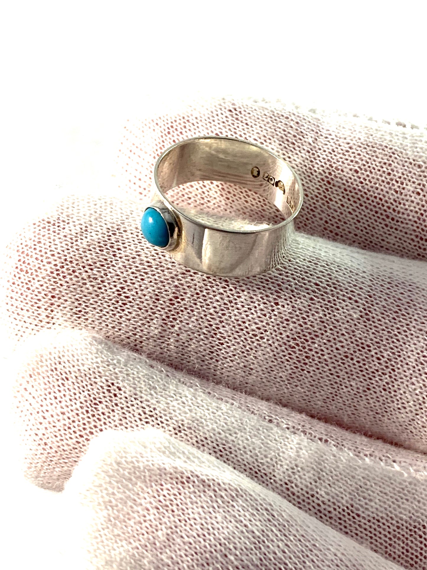 Carl Hedblom, Sweden 1905, Edwardian Solid Silver Turquoise Ring.