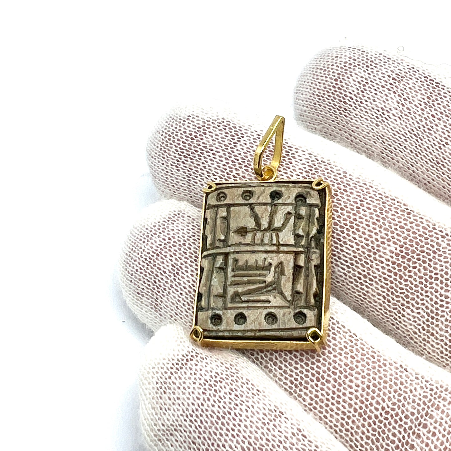 Egypt, Vintage 18k Gold Carved Hardstone Pendant.