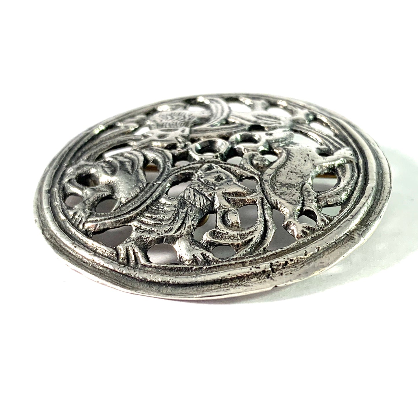 Maker G?, Norway. Vintage or Antique Solid 830 Silver Dragestil Brooch.