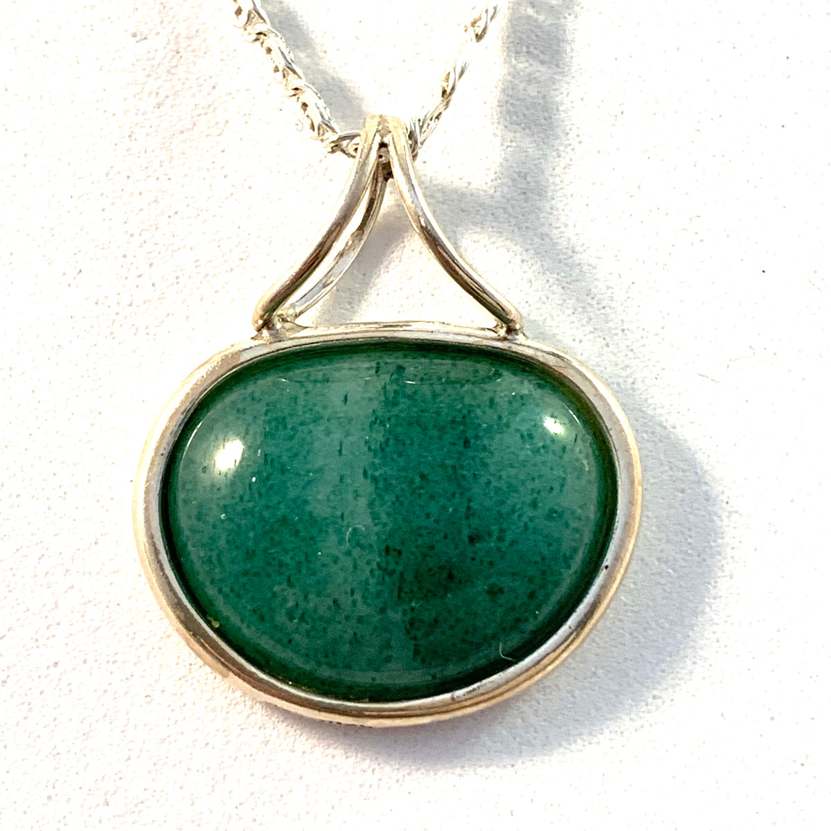 Arne Johansen, Denmark 1954-76 Sterling Nephrite Pendant Necklace.