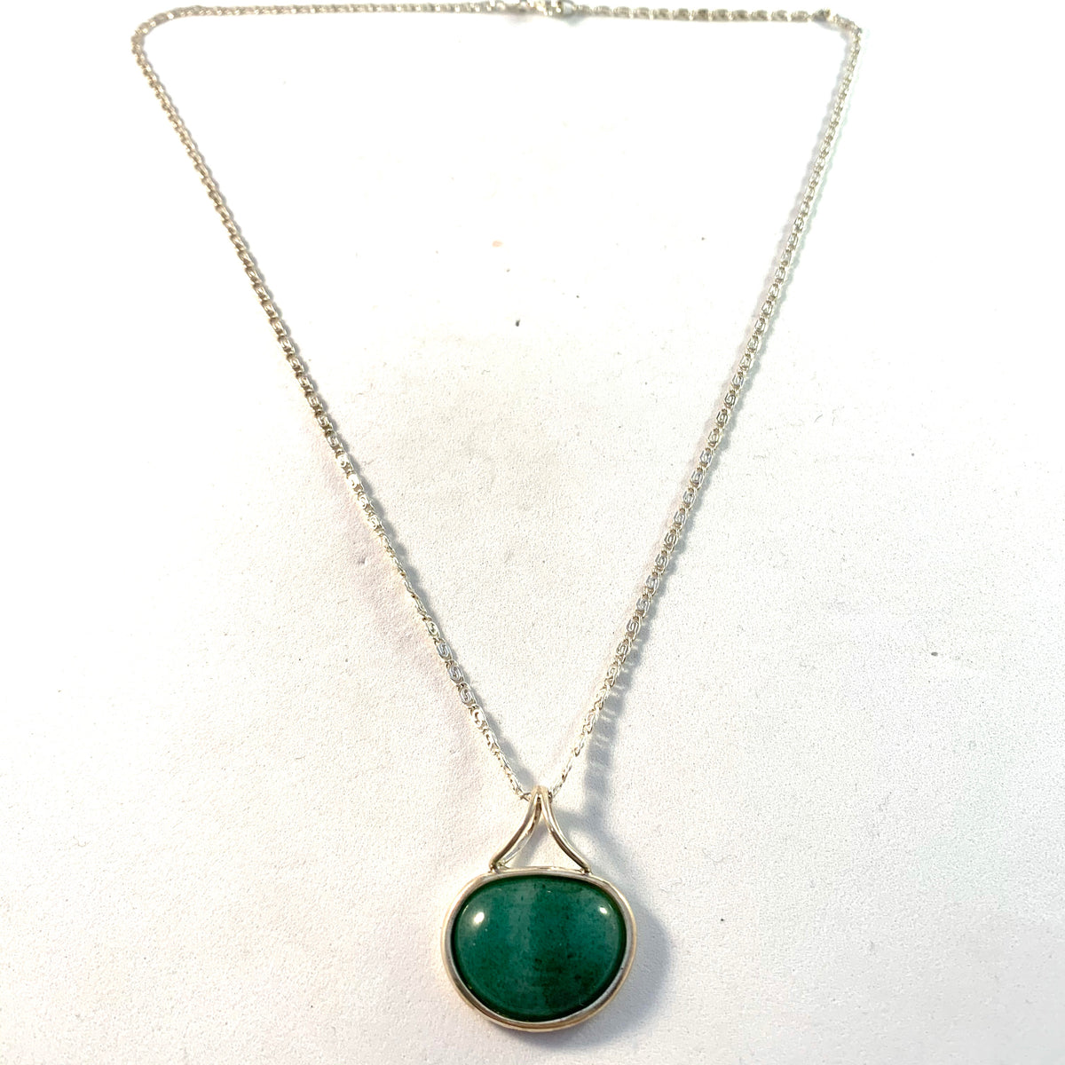 Arne Johansen, Denmark 1954-76 Sterling Nephrite Pendant Necklace.