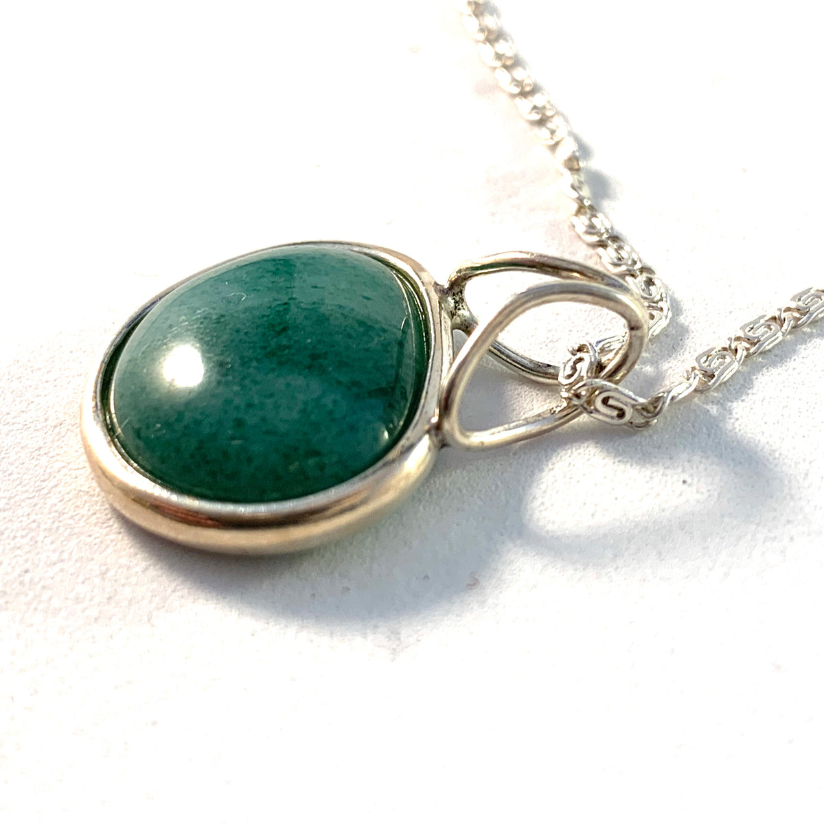 Arne Johansen, Denmark 1954-76 Sterling Nephrite Pendant Necklace.