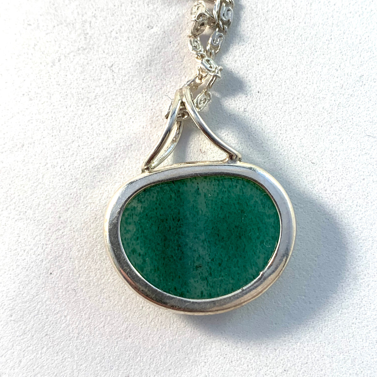 Arne Johansen, Denmark 1954-76 Sterling Nephrite Pendant Necklace.