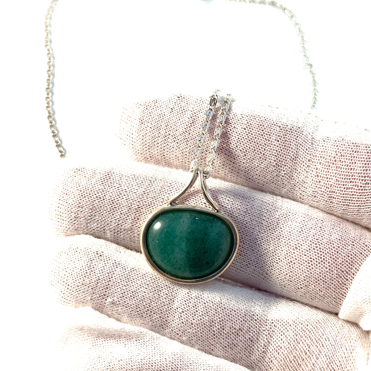 Arne Johansen, Denmark 1954-76 Sterling Nephrite Pendant Necklace.