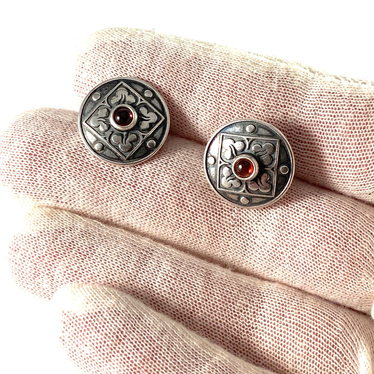 Kalevala Koru, Finland. Vintage Sterling Silver Garnet Stud Earrings.