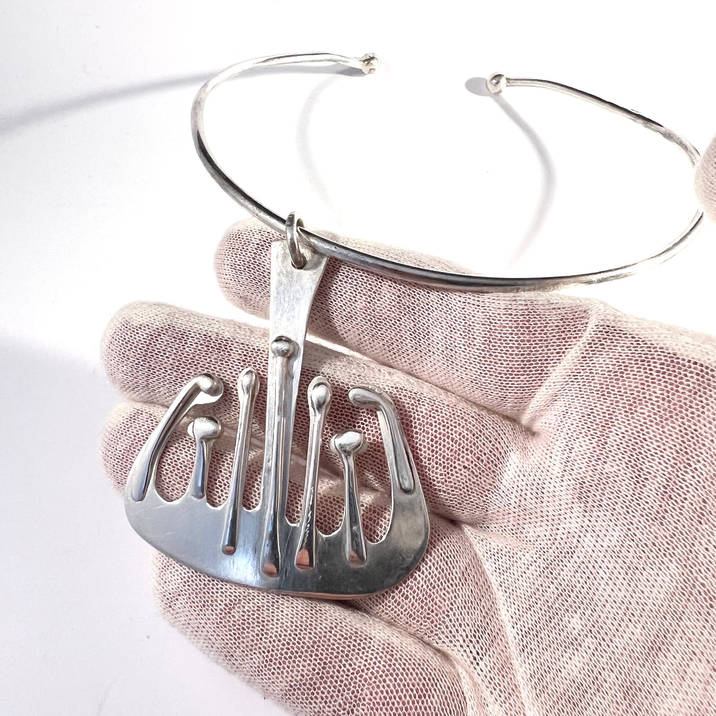 Sweden 1979. Vintage Bold Sterling Silver Viking Ship Pendant Necklace.