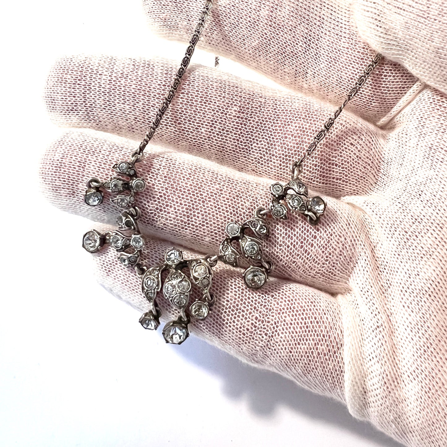 Sweden 1930-40s. Solid 830 Silver Paste Stone Necklace.