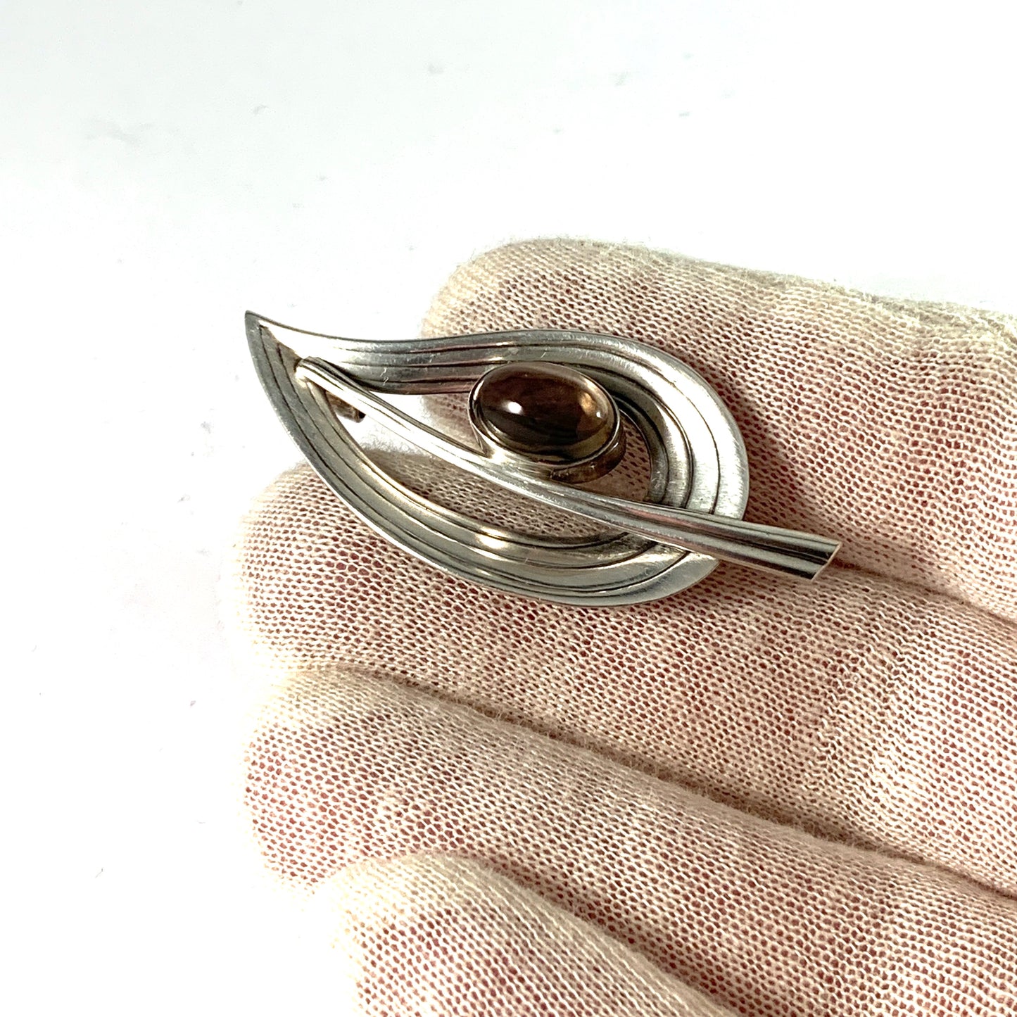 Erik Granit, Finland 1963. Solid Silver Smoky Quartz Brooch.