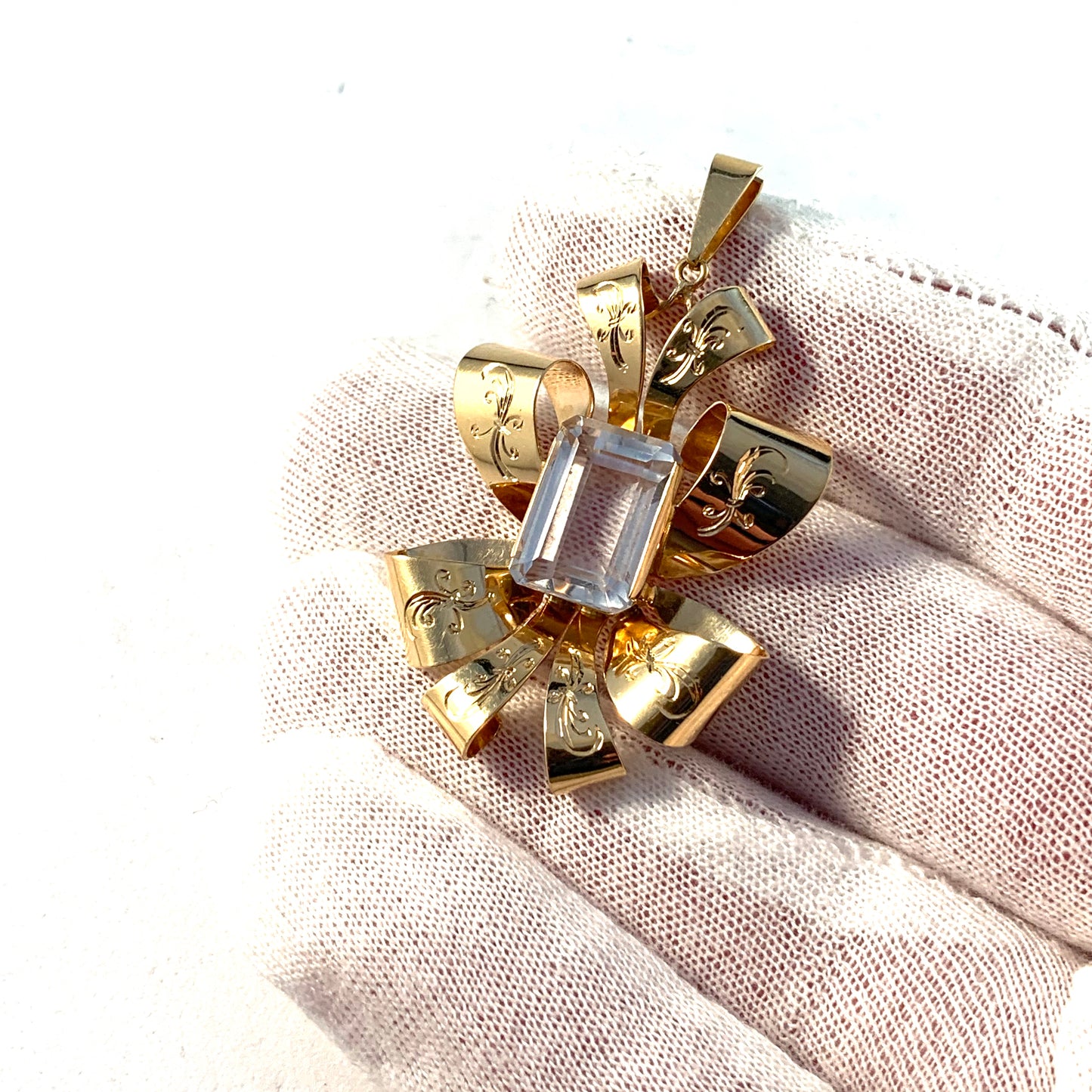 Stigbert, Sweden 1946 Mid Century 18k Gold Rock Crystal Pendant.