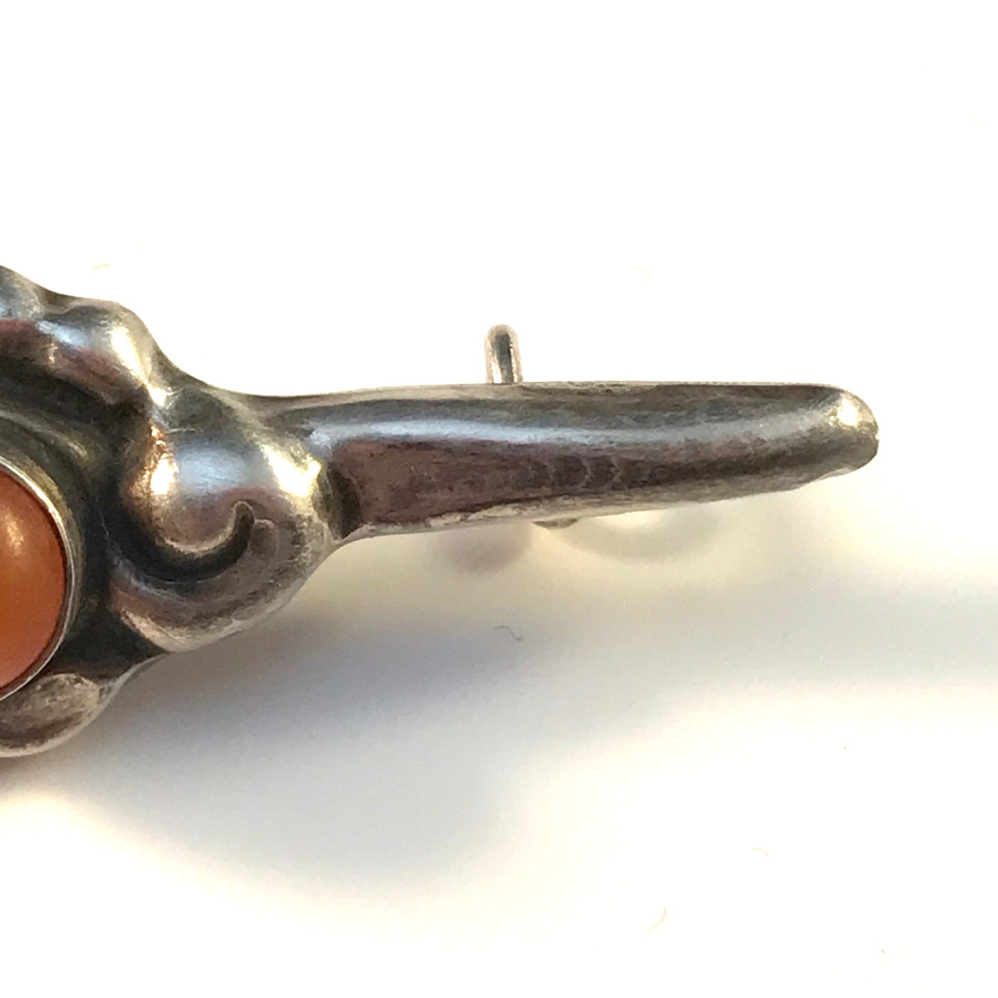 Peter Christian Jensen, Denmark 1915-1925 Arts and Crafts Skonvirke 830 Silver Amber Brooch Pin.