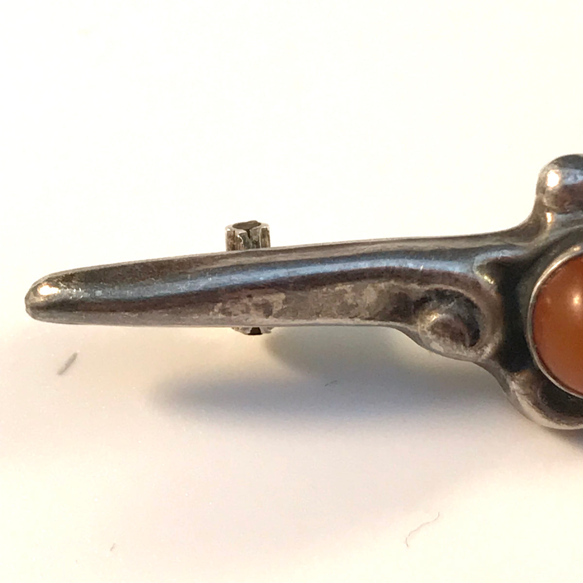Peter Christian Jensen, Denmark 1915-1925 Arts and Crafts Skonvirke 830 Silver Amber Brooch Pin.