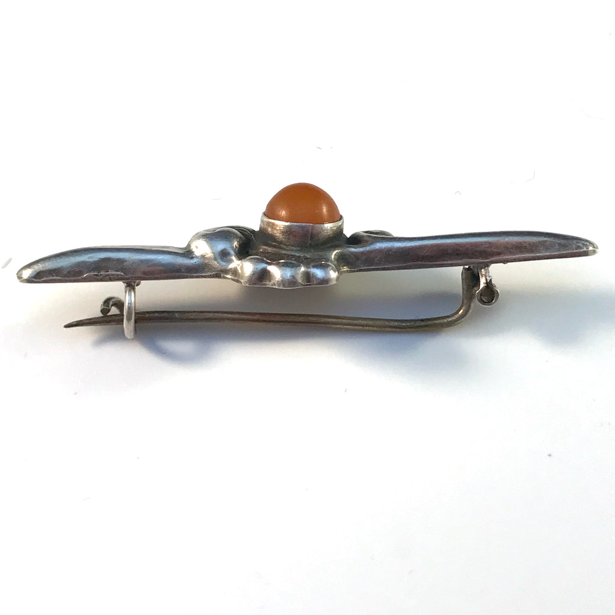 Peter Christian Jensen, Denmark 1915-1925 Arts and Crafts Skonvirke 830 Silver Amber Brooch Pin.
