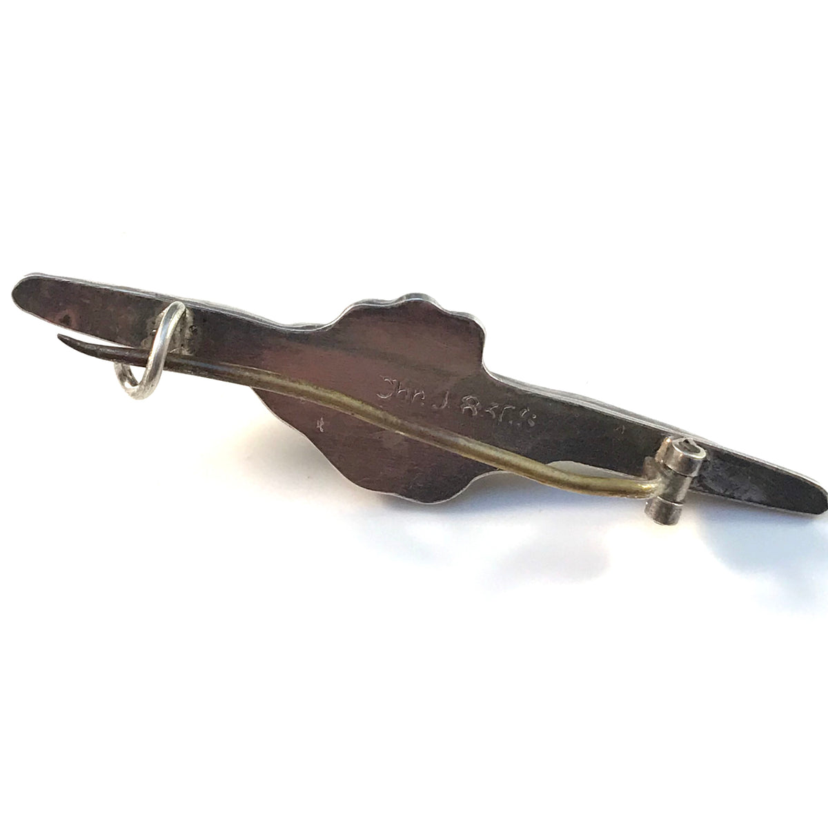 Peter Christian Jensen, Denmark 1915-1925 Arts and Crafts Skonvirke 830 Silver Amber Brooch Pin.
