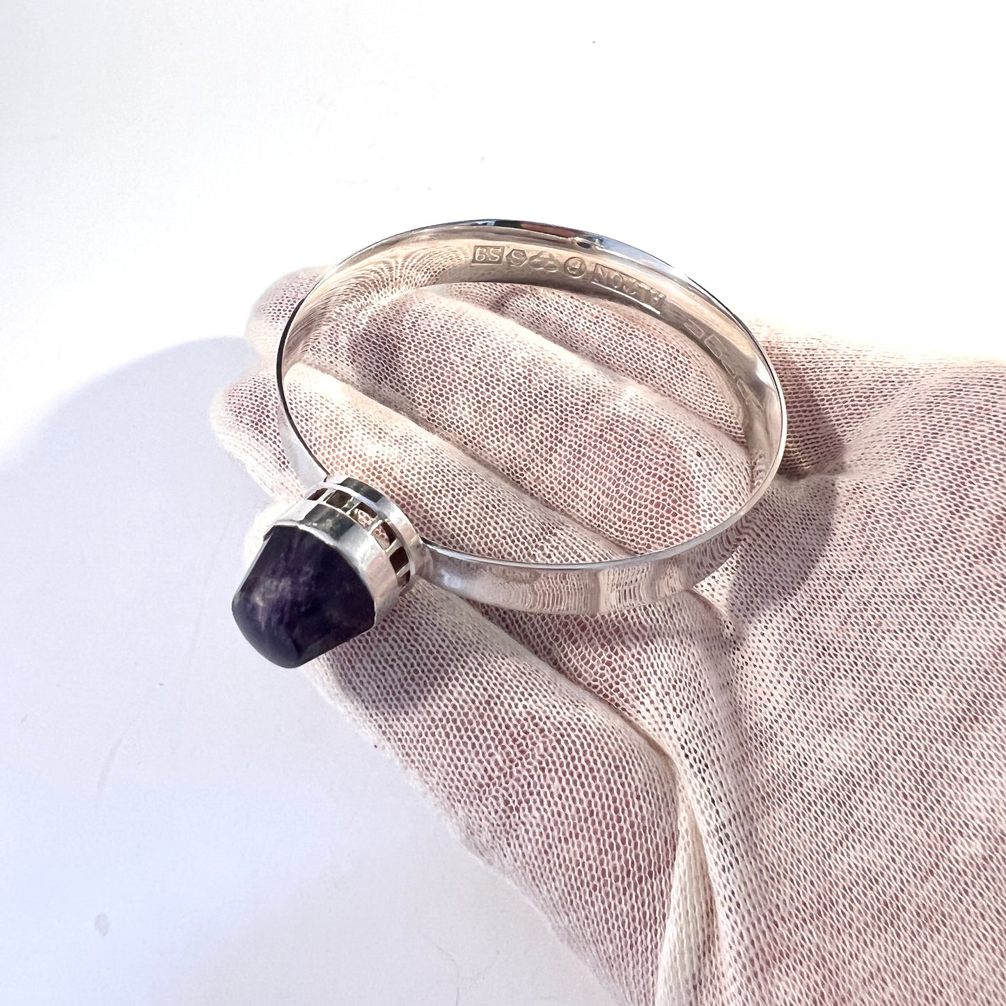 PeGe for Alton, Sweden 1968. Vintage Sterling Silver Amethyst Bangle Bracelet. Signed