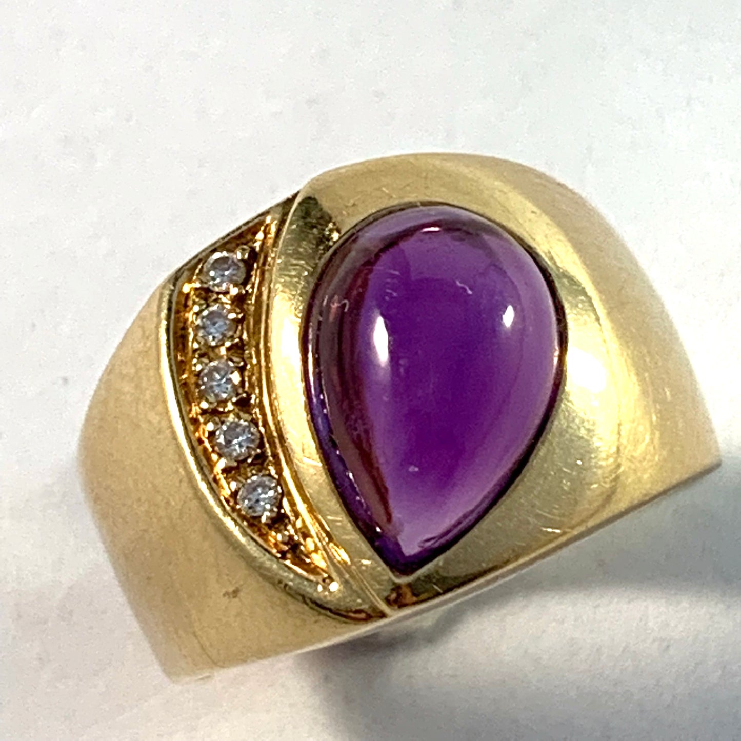Sweden, Vintage 18k Gold Amethyst Diamond Ring.