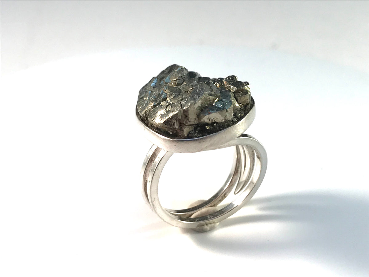 Stenlya, Stockholm year 1972 Sterling Silver Pyrite Modernist Ring.
