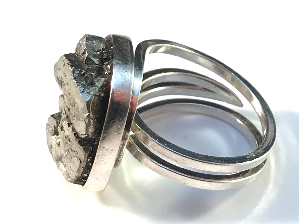 Stenlya, Stockholm year 1972 Sterling Silver Pyrite Modernist Ring.