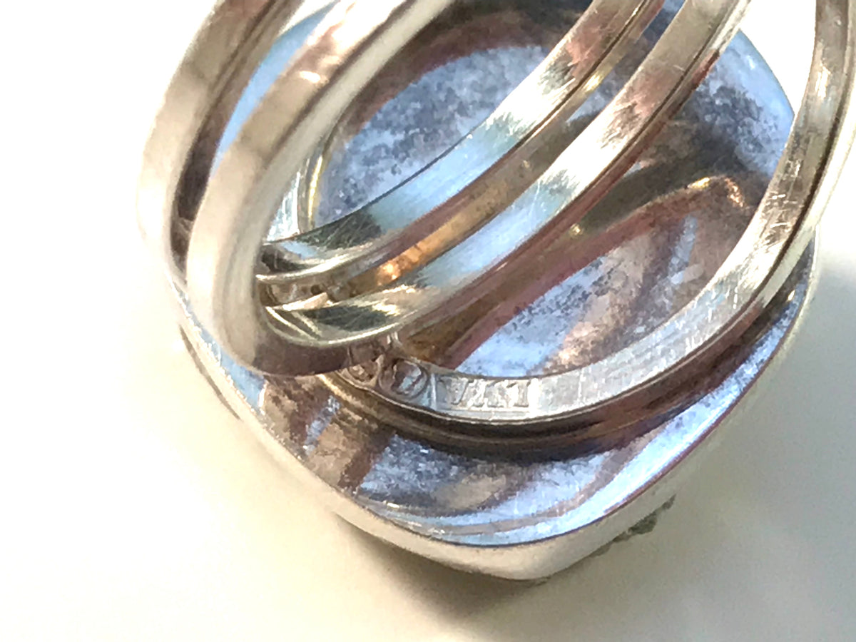 Stenlya, Stockholm year 1972 Sterling Silver Pyrite Modernist Ring.
