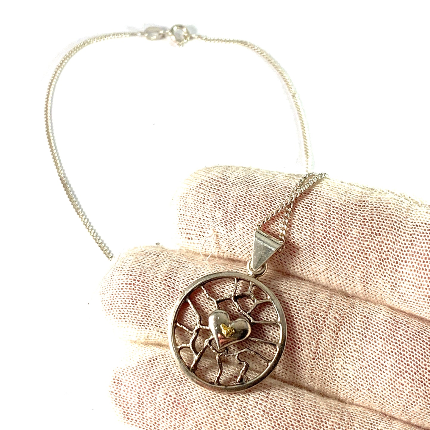 Martti Viikinniemi, Finland Vintage Sterling Silver Gold Detail Pendant.