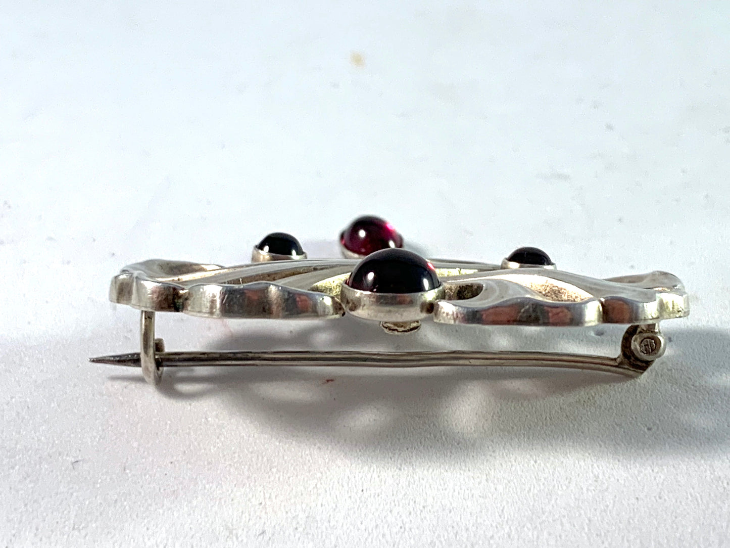 Pforzheim, Germany, Art Nouveau 900 Silver Garnet Brooch.