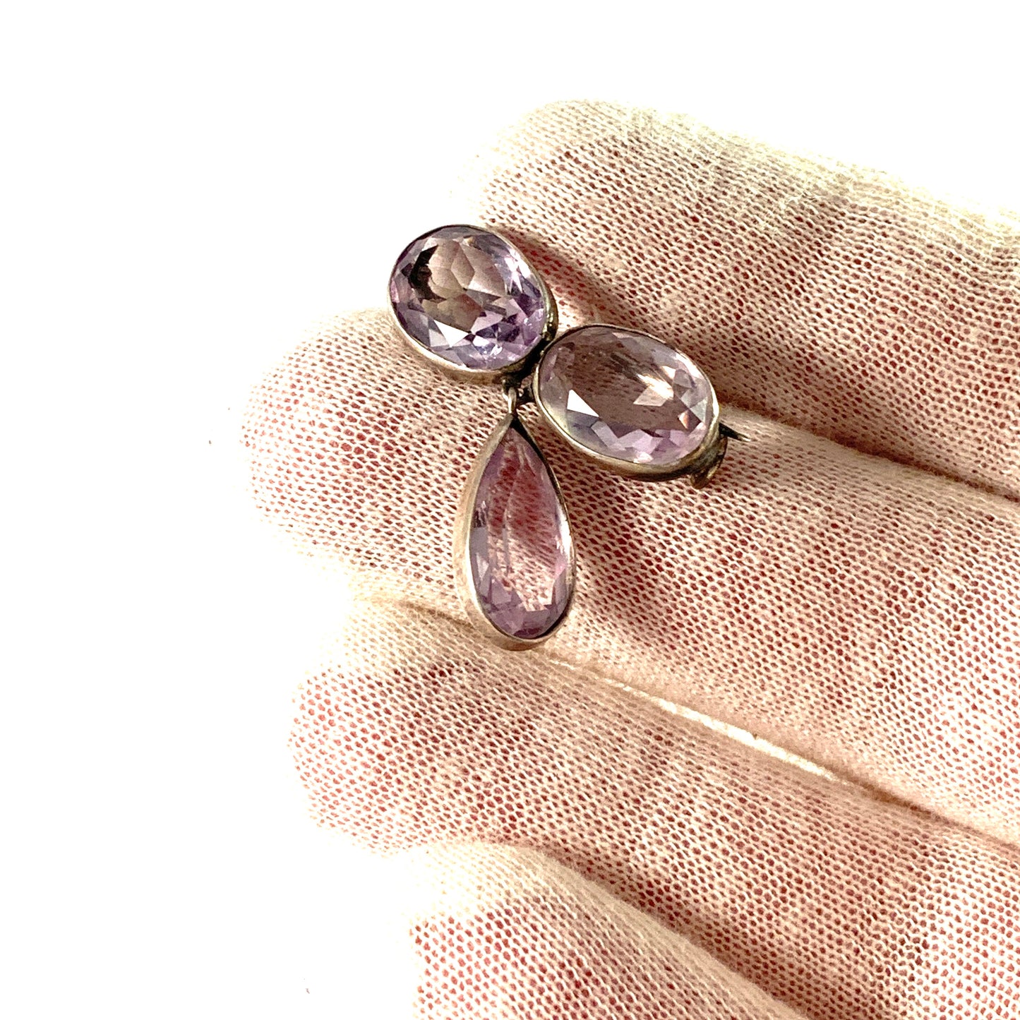 Antique Early 1900s Solid Silver Amthyst Brooch