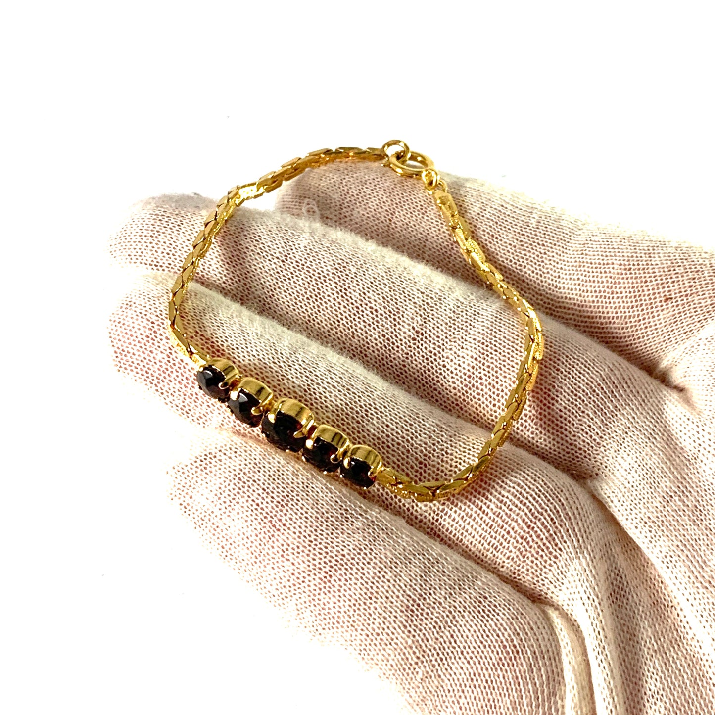 Vintage Mid Century Bohemian Garnet Gilt Metal Bracelet.