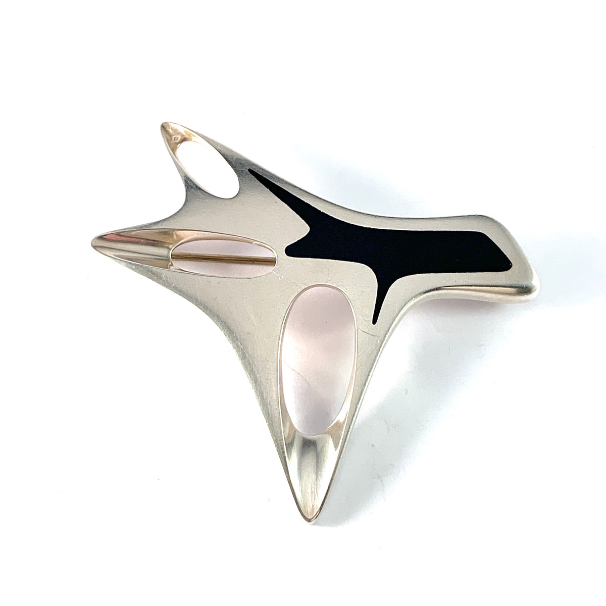 Georg Jensen, Design Henning Koppel 1956. Sterling Silver Black Enamel Brooch.