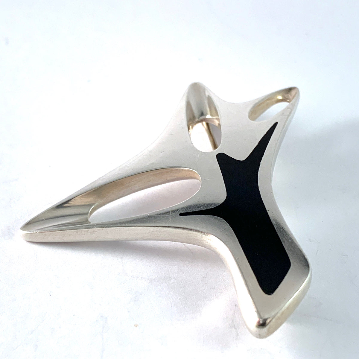 Georg Jensen, Design Henning Koppel 1956. Sterling Silver Black Enamel Brooch.
