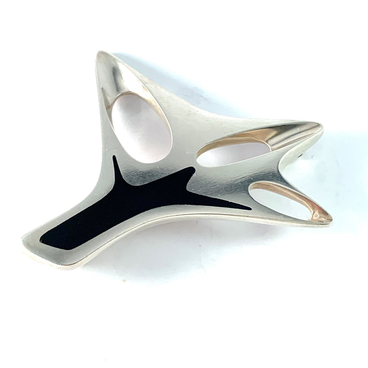 Georg Jensen, Design Henning Koppel 1956. Sterling Silver Black Enamel Brooch.